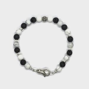 Sterling Silver Heishi Black White Bracelet Marbled Howlite Lava Rock - 7.25"